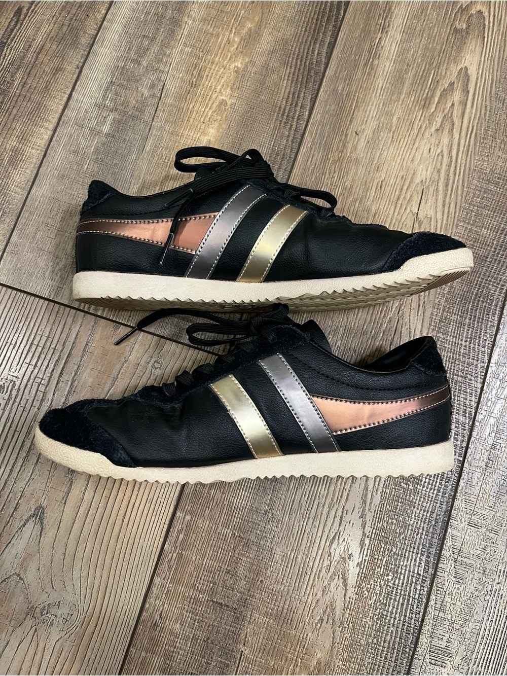 Gola Bullet Trident Sneakers, Women’s Black Metallic Gold Silver & Rose, Size 7